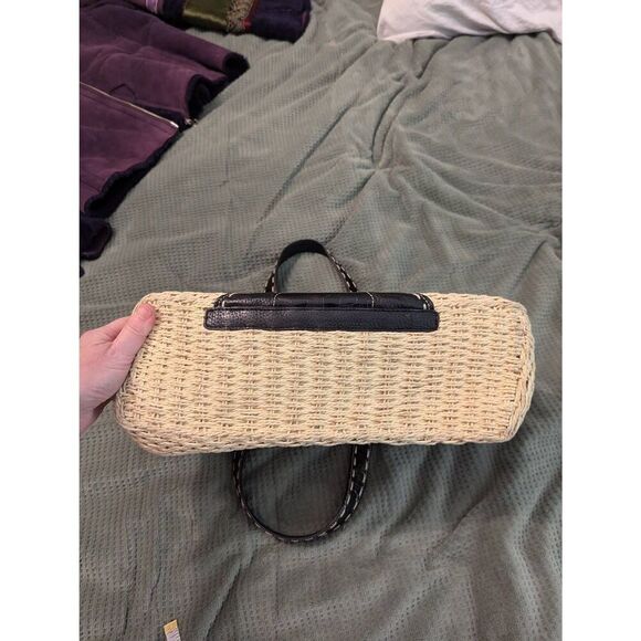 Brighton Handbag Shoulder Bag Woven Straw Patent Croc Leather Studded Satchel - Picture 8 of 8